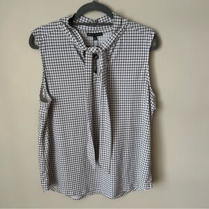 Adrianna Papell Bow Tie Neck Black White Checkered Pattern Sleeveless Top XL